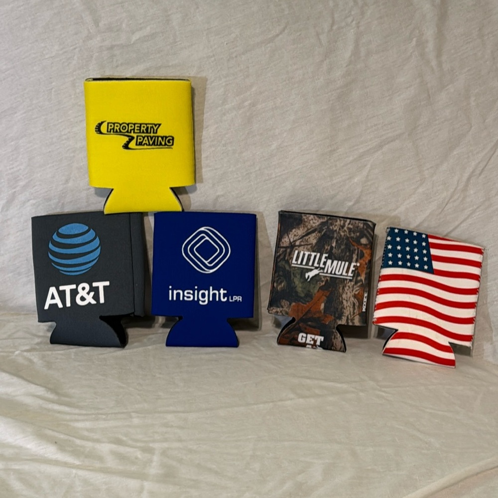 Coolers
can drink or bottle holder koozies assorted total of 5
